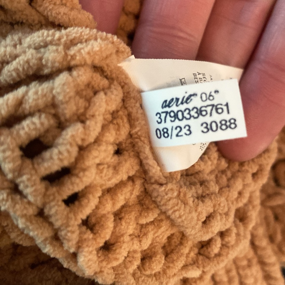 Aerie Oversized Cable Car Quarter Zip Sweater Medium Camel Brown - Picture 6 of 11
